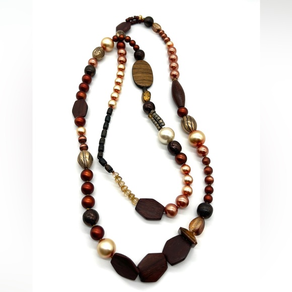 Vintage Wooden Beaded Boho Necklace 56" - Picture 7 of 13